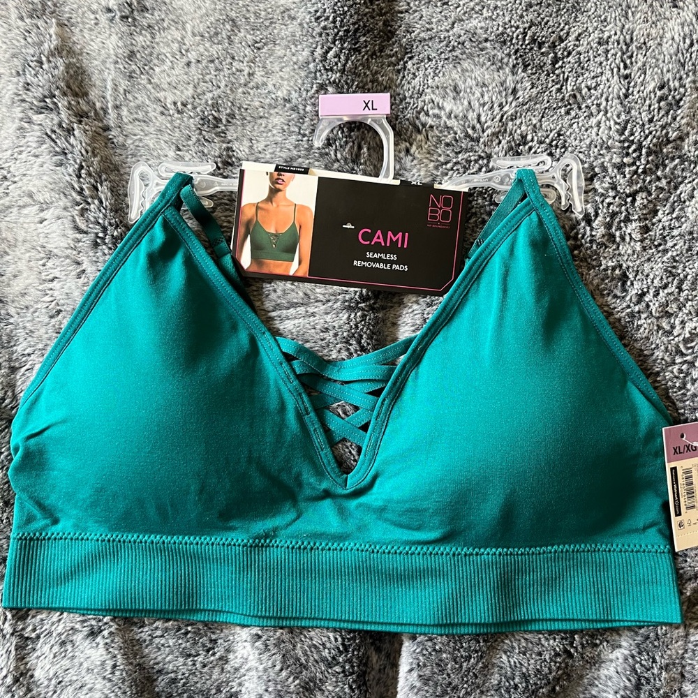 No Boundaries Teal Green Cami Bralette - Crisscross Front